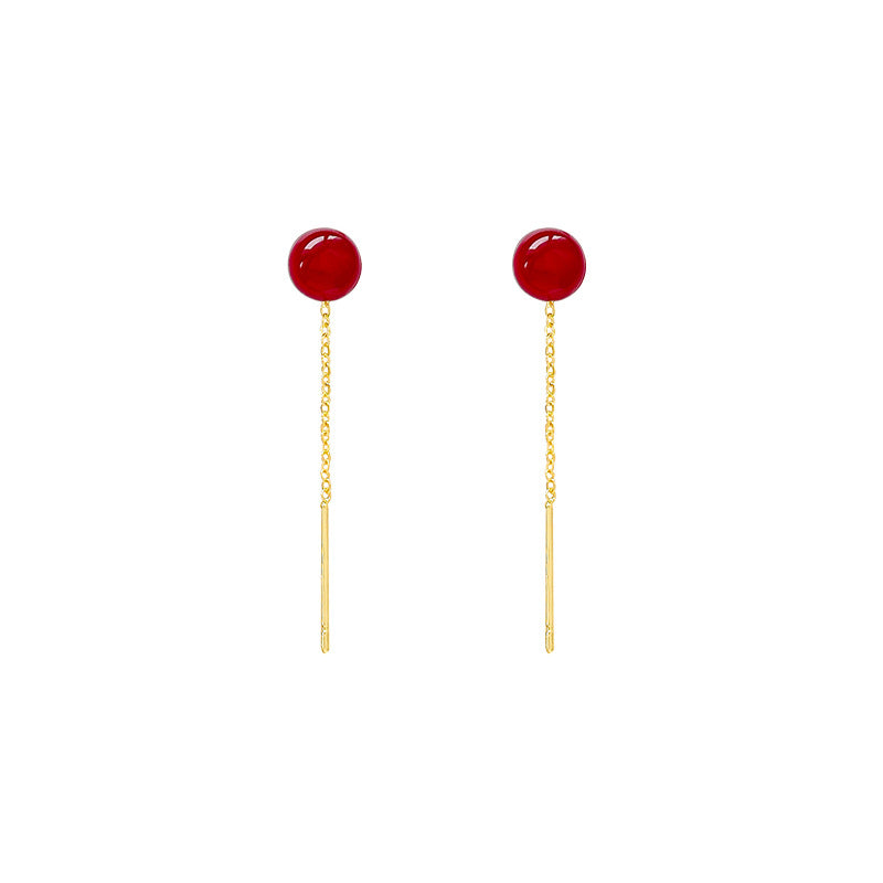 Niche high-end simple Angla red beads earrings fashion temperament long tassel earrings earrings wholesale - Casa Ornato