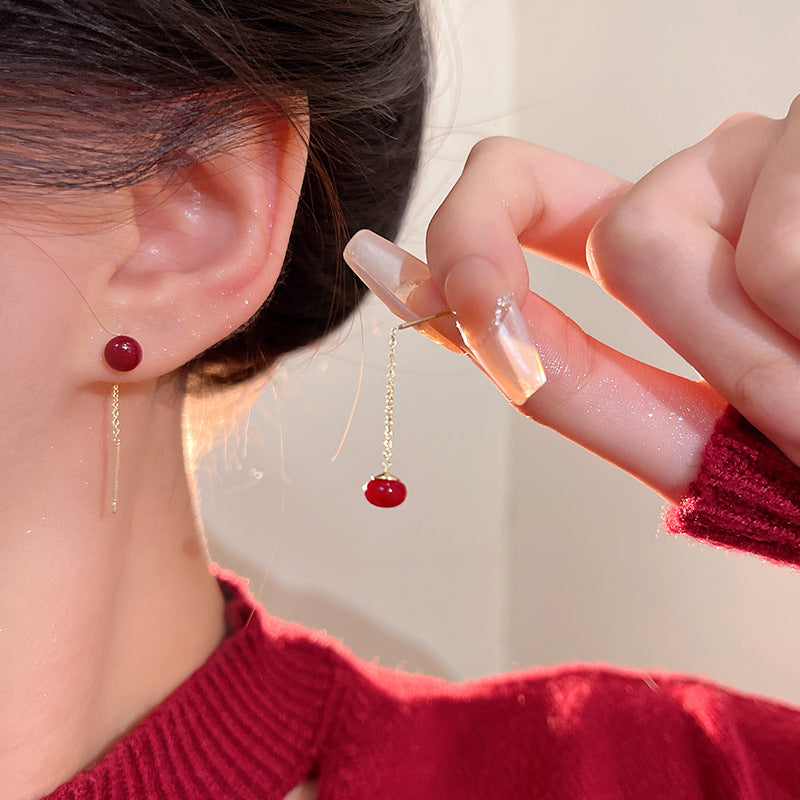 Niche high-end simple Angla red beads earrings fashion temperament long tassel earrings earrings wholesale - Casa Ornato