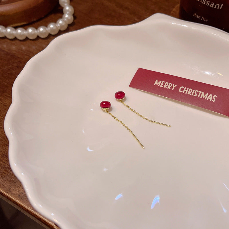 Niche high-end simple Angla red beads earrings fashion temperament long tassel earrings earrings wholesale - Casa Ornato