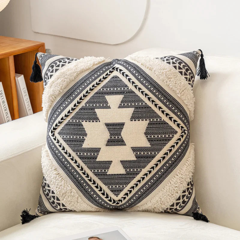 Algodão de estilo nórdico e linho capa de almofada com borla, para sala de estar, sofá, hotel, decoração, 1pc