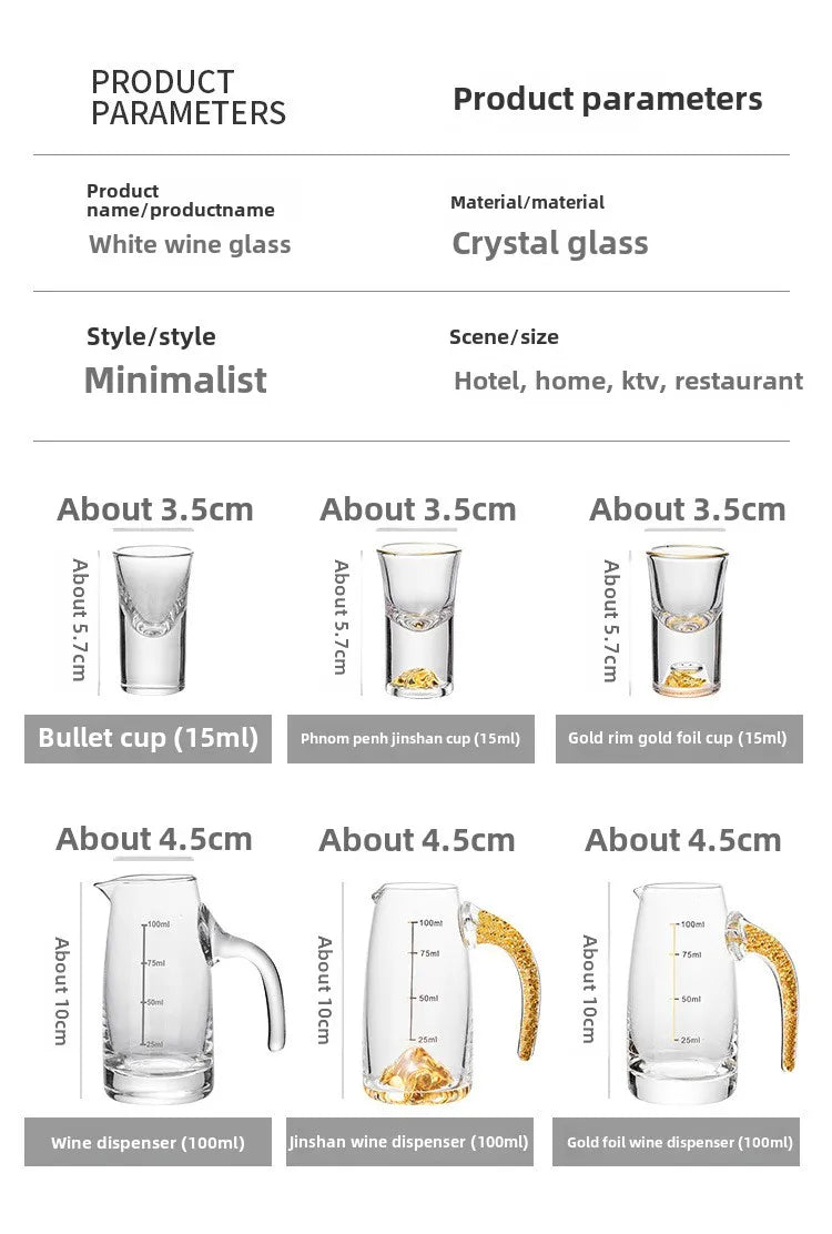 Folha de ouro baijiu copo dispensador de vinho conjunto doméstico pequeno copo de vinho copo de vinho pote de vinho jinshan bala copo caixa de presente