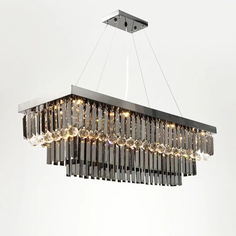 Lustre de cristal moderno preto brilhante para sala de jantar luxo retângulo ilha pendurado luminária decoração para casa lâmpada de cristal