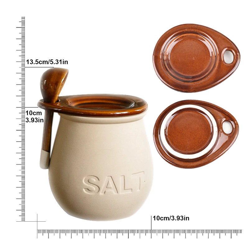 Garrafa De Especiarias De Cerâmica Com Tampa, Decoração Para Casa, Frasco De Armazenamento De Alimentos De Cozinha, Saleiro à Prova De Umidade Selado, Kit Agitador De Açúcar Branco