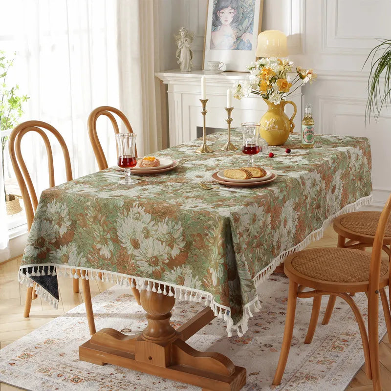 Jacquard pintura a óleo borlas toalha de mesa, retangular dustproof flor capa de mesa, para cozinha jantar mesa de café decoração