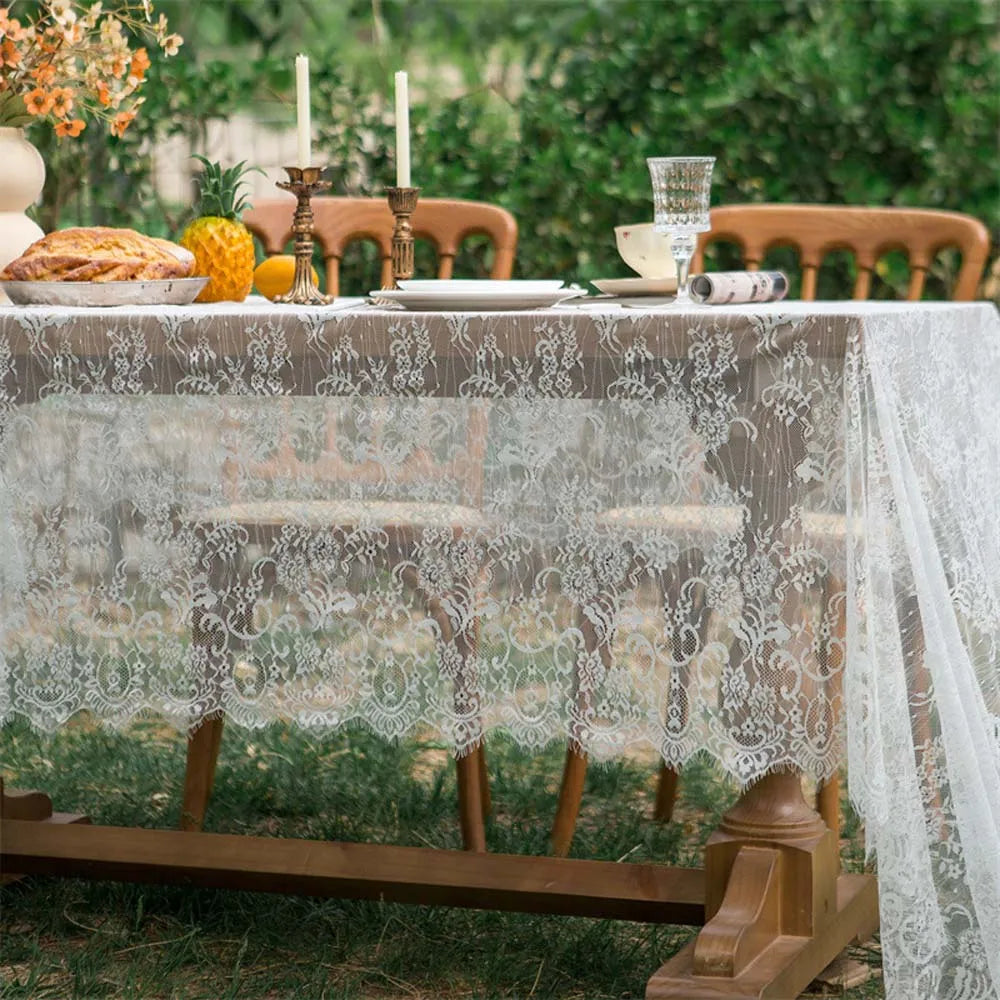 Toalha de mesa retangular de renda, toalha de mesa para casamento, festa de aniversário, eventos, banquete, jantar em casa, toalhas de mesa brancas
