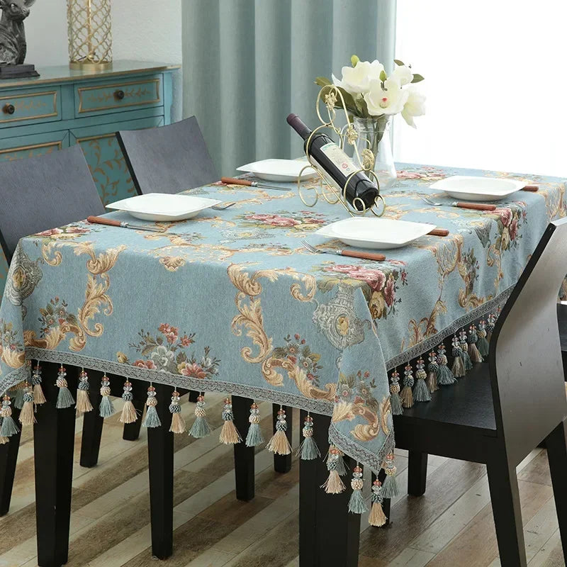 Toalha de mesa jacquard de luxo, banquete de casamento, festa, chenille, capa de móveis, casa, borlas, capas de mesa
