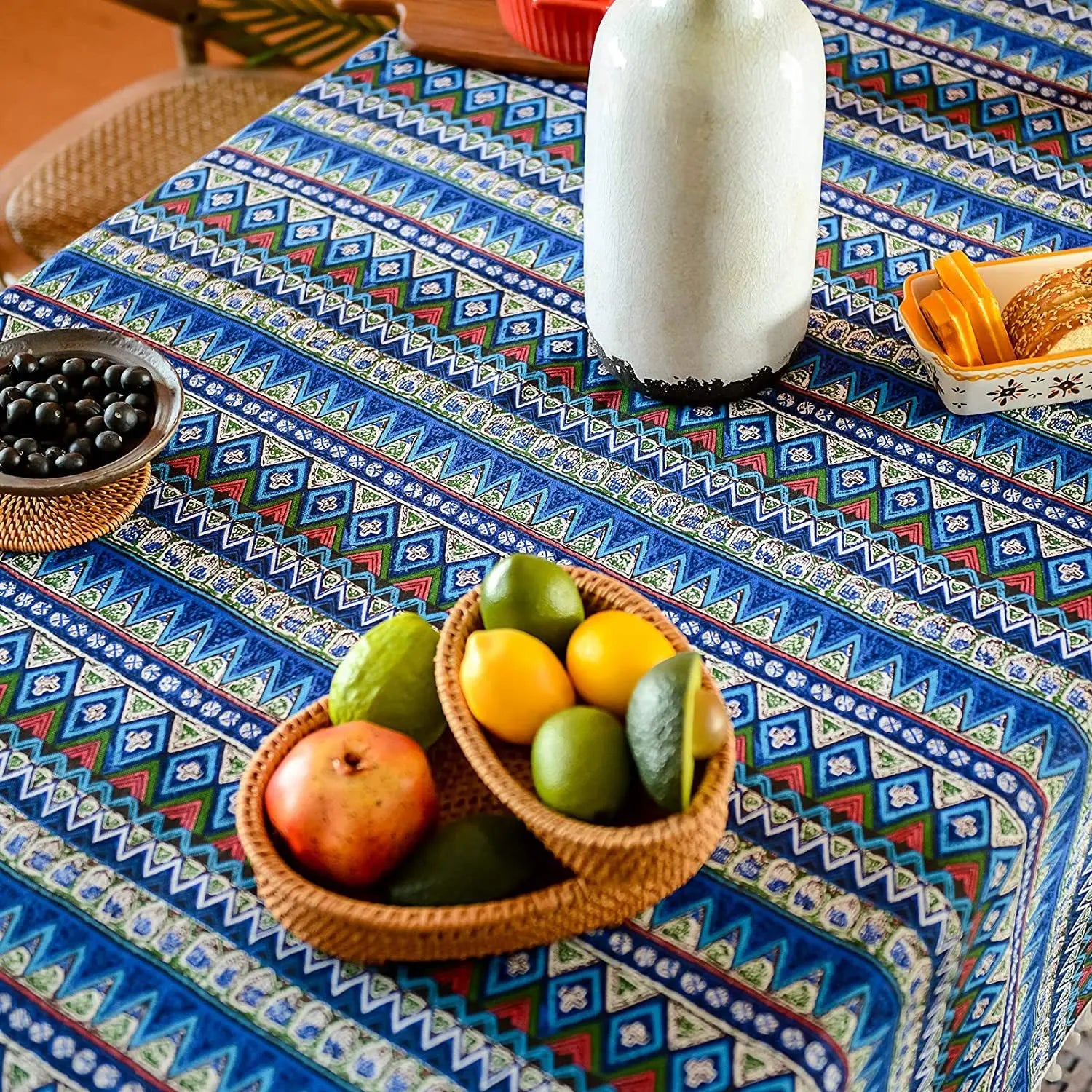 Toalha de mesa antiderrapante, estilo étnico, boêmia, festa do sudeste asiático, europeu e americano, resistente ao desgaste, algodão