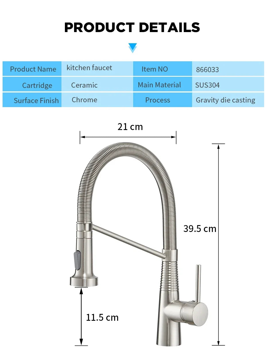 Torneiras de cozinha escova torneiras de bronze para pia da cozinha única alavanca puxar para baixo primavera bico misturadores torneira guindaste água quente e fria 9009