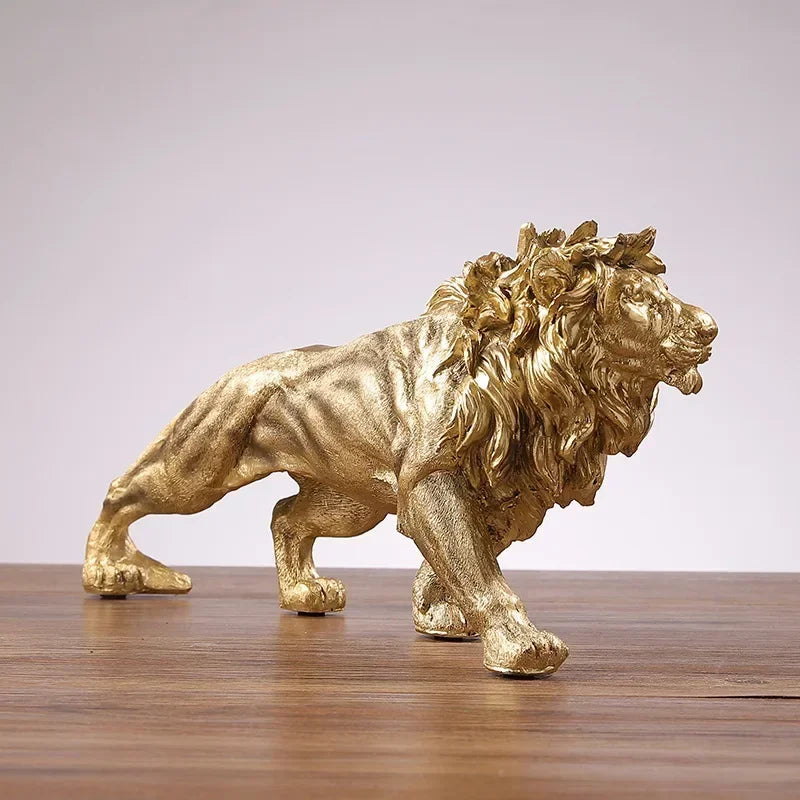 Ornamento de resina do rei leão dourado, casa, escritório, estátua de animal, acessórios de decoração, sala de estar, decoração de casa