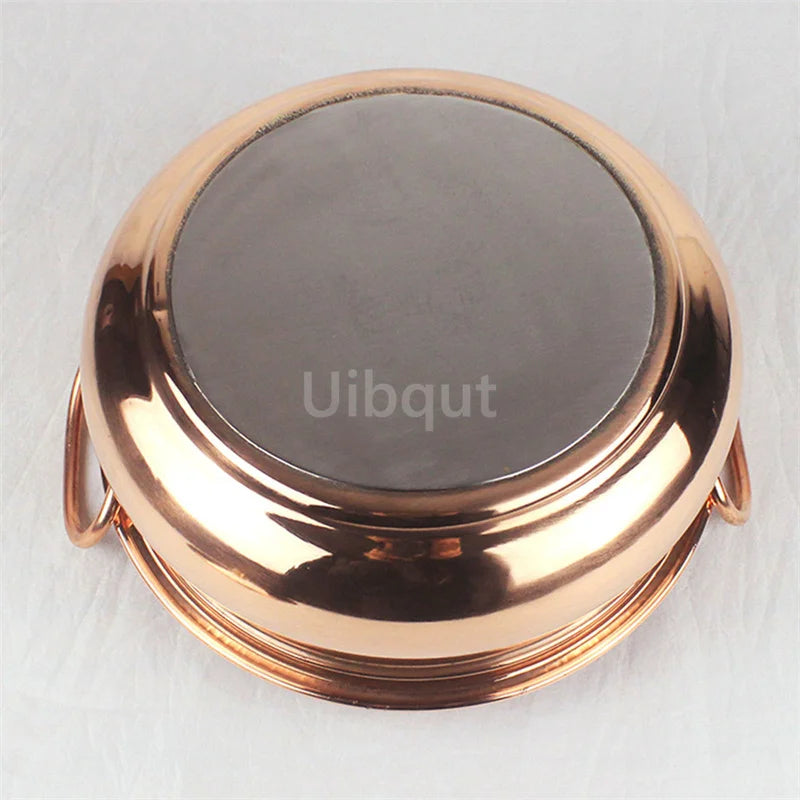 Panela de cobre puro de 18cm/20cm/22cm/24cm, panela binaural artesanal doméstica, compatível com fogões a gás de indução, panelas com tampa