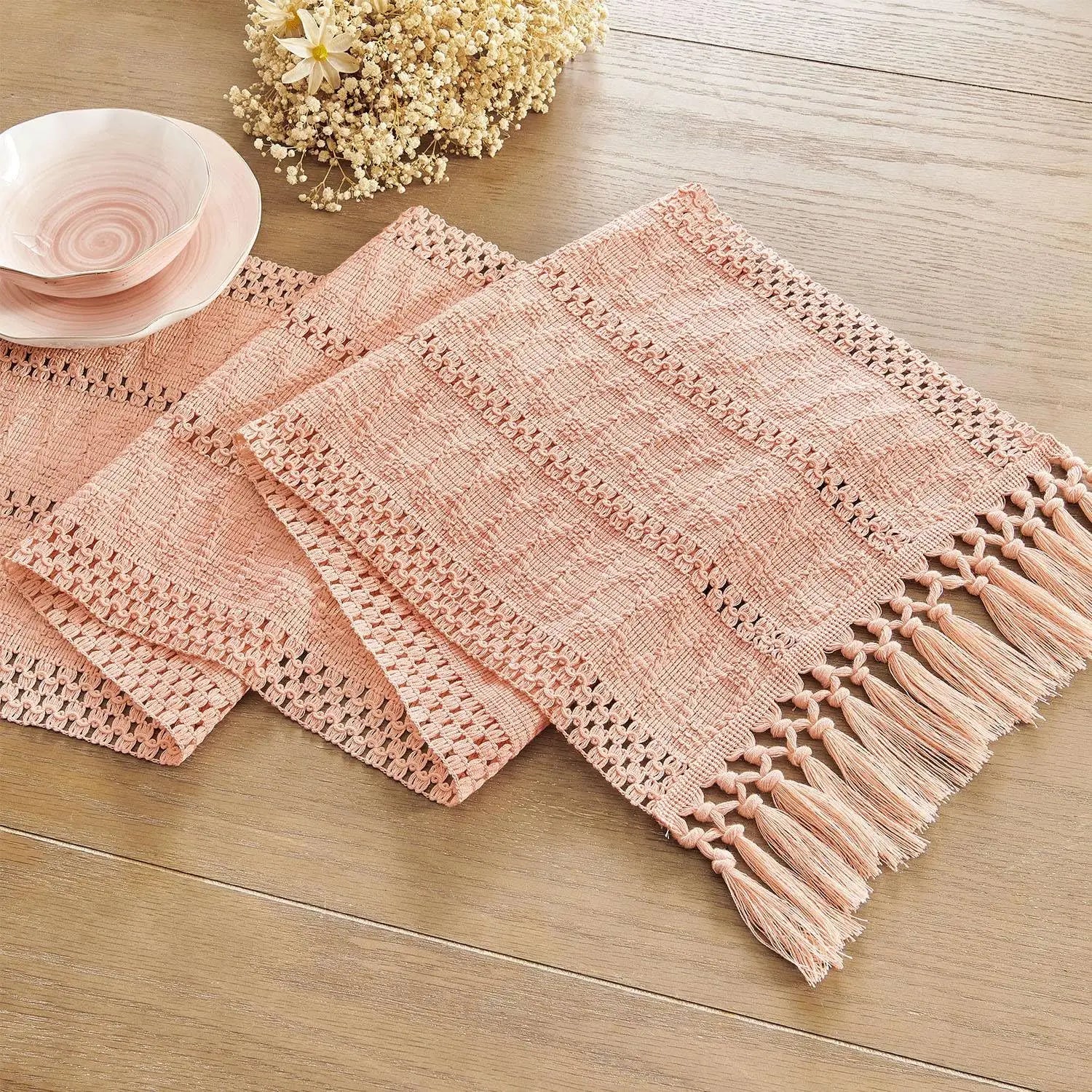 Corredor de mesa boho, corredor de mesa rústico macrame com borlas para casamento, hotel, fazenda, banquete, evento, decoração de jantar