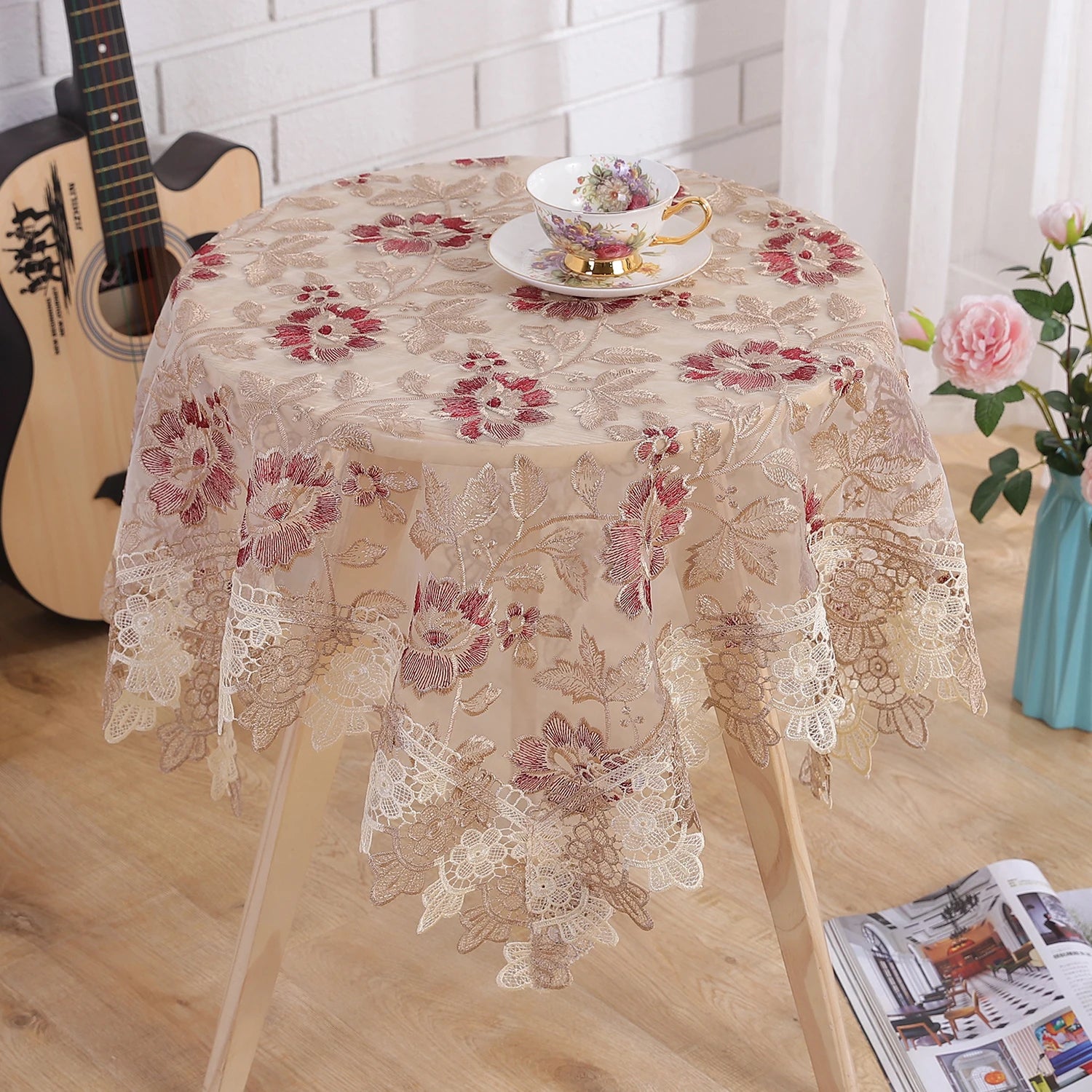 Battilo capa de mesa de renda redonda retangular toalha de mesa de café bordada de luxo para mesa de jantar casamento decoração de casa