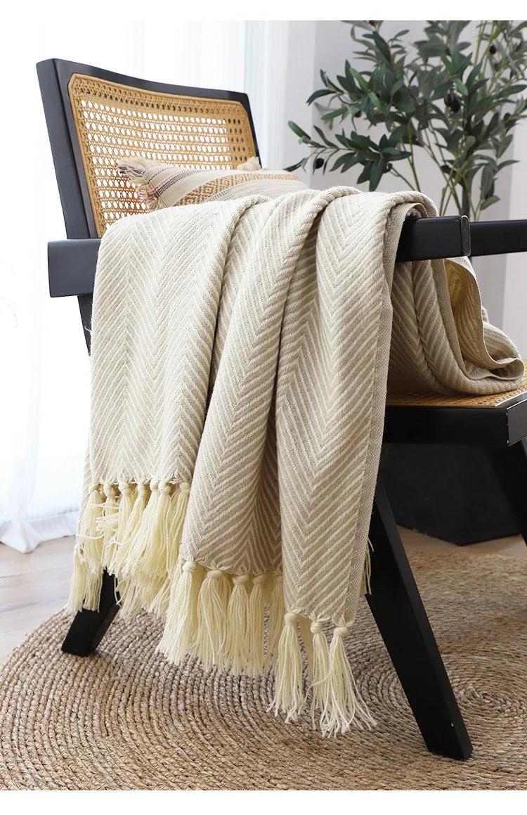 Cobertor Listrado Nórdico, Jacquard Geométrico, Cobertor De Malha, Colcha, Tapeçaria Xadrez, Decoração De Sofá, Drop Shipping