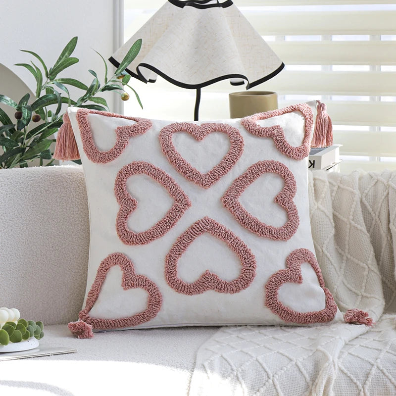 Capa de almofada criativa amor tufo com borla moda decoração para casa 45x45cm para sala estar interior sofá fronha multifuncional
