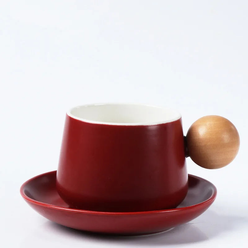 Conjunto de pires e xícara de café vintage, Presente cerâmico caro para casa, Teacup clássico cor sólida