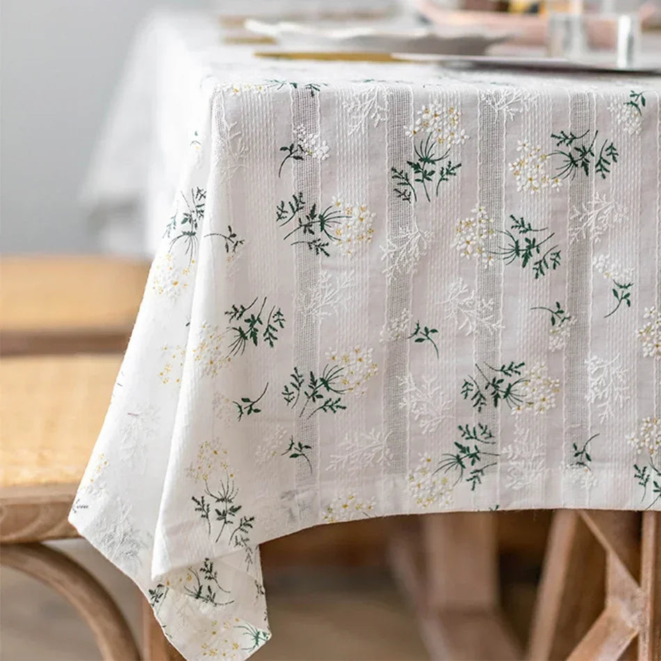 Novo estilo coreano pequena margarida algodão floral toalha de mesa, decoração de mesa de chá, capa de mesa retangular para cozinha casamento sala de jantar
