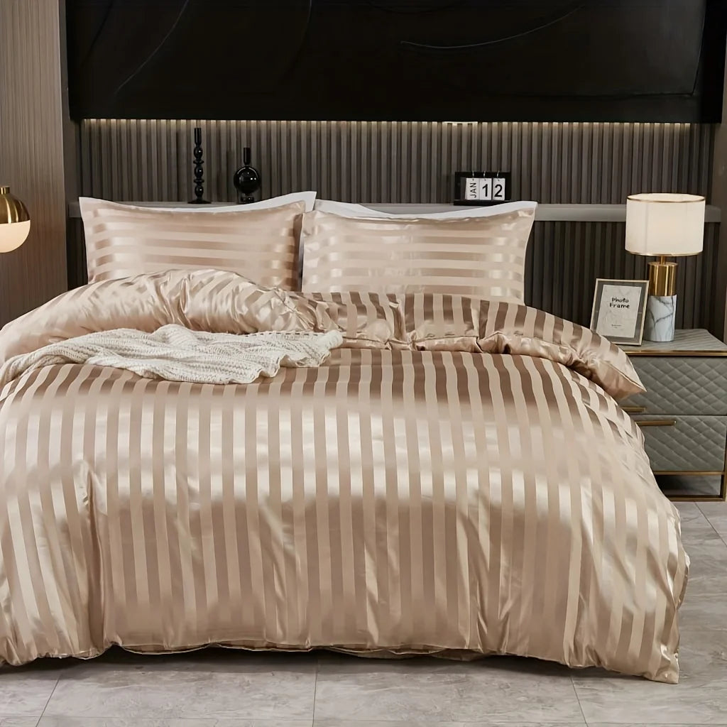 Maison Stripe – Coleção de Luxo em Cetim 3 Peças - Casa Ornato