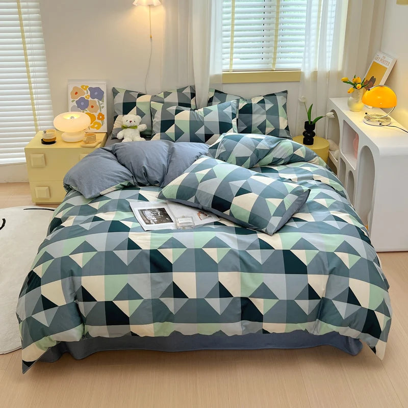 Conjunto de capa de edredom com padrão de linhas abstratas, conjunto de cama geométrica moderna, 100% algodão, capa de edredom amigável à pele com 2 fronhas