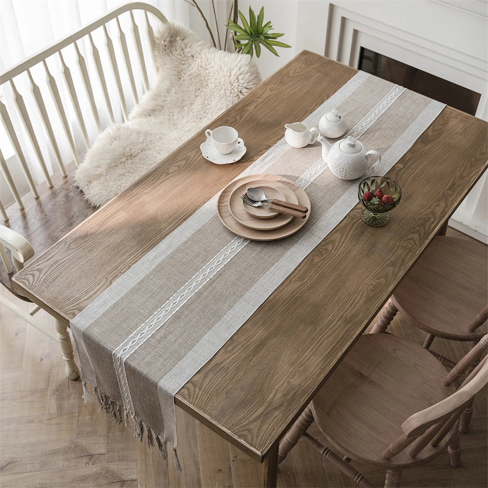 Corredor de mesa verde nórdico jacquard geométrico bandeira de mesa franja chá país toalha de mesa corredores para mesa de jantar capa decoração