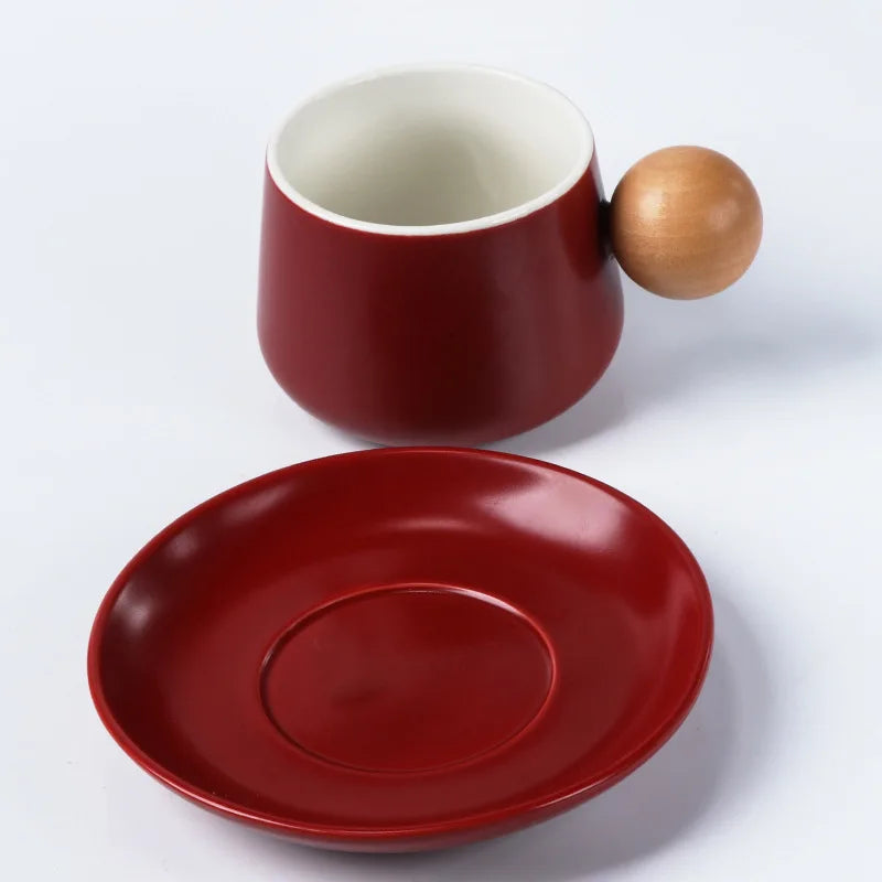 Conjunto de pires e xícara de café vintage, Presente cerâmico caro para casa, Teacup clássico cor sólida
