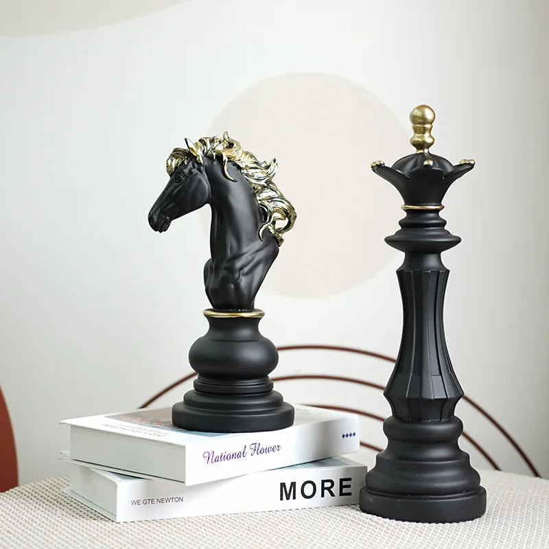 3 pçs resina internacional peças de xadrez jogos acessórios estatuetas retro decoração para casa rei rainha cavaleiro escultura estátua ornamentos