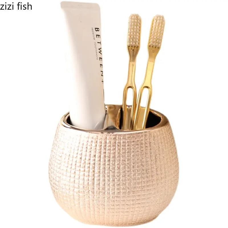 Rosa de ouro cerâmica loção garrafa bucal copo titular escova dentes casa acessórios do banheiro conjunto shampoo lavagem do corpo garrafa sabão prato