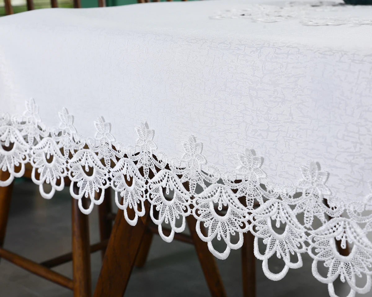 Toalha de mesa bordada de renda batilo, branca, floral, retangular, à prova d'água, para mesa de jantar, festa de casamento, casa