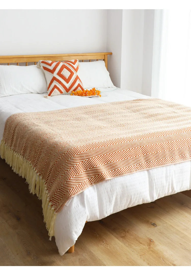 Cobertor Listrado Nórdico, Jacquard Geométrico, Cobertor De Malha, Colcha, Tapeçaria Xadrez, Decoração De Sofá, Drop Shipping