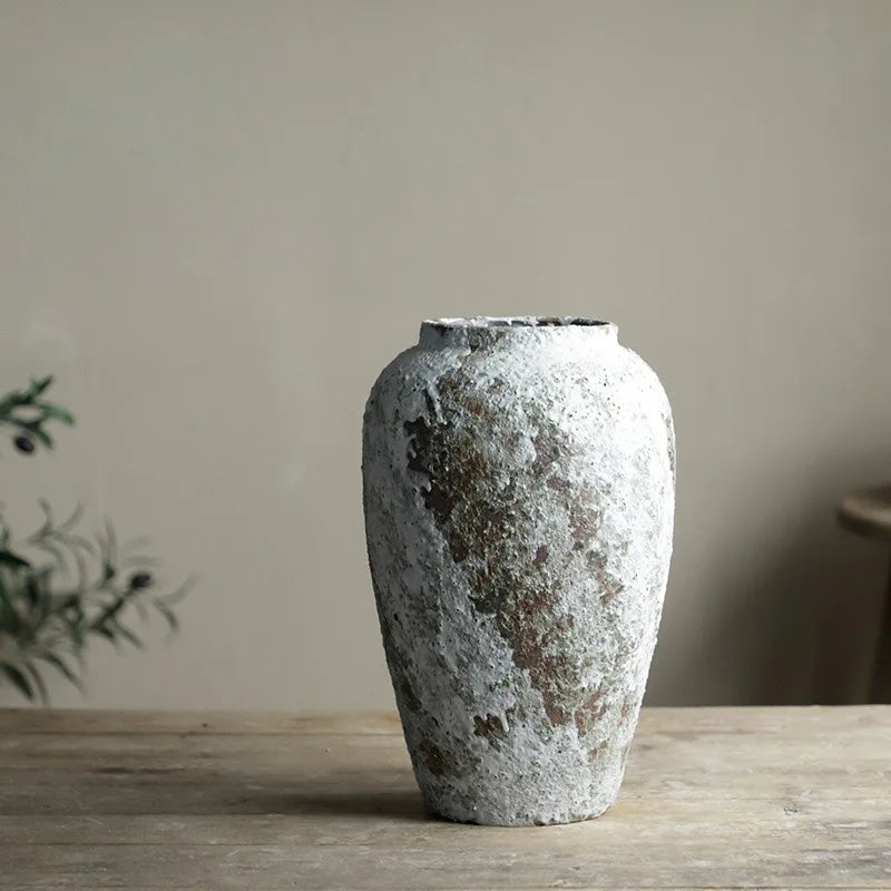 Denique vaso de flores de cerâmica rústica, vaso de chão vintage, decoração de fazenda, vasos grandes, sala de estar, entrada, mesa central (A)