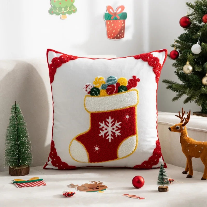 Capa de almofada decorativa bordada toalha fronha papai noel floco de neve natal sala estar sofá lance fronha