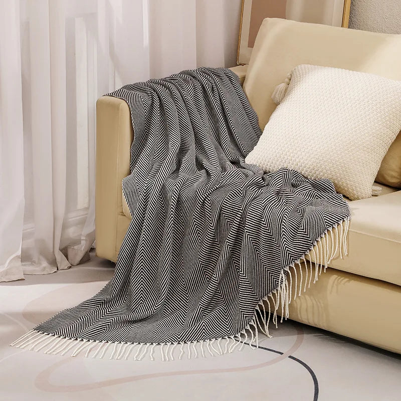 Cobertor Listrado Nórdico, Jacquard Geométrico, Cobertor De Malha, Colcha, Tapeçaria Xadrez, Decoração De Sofá, Drop Shipping