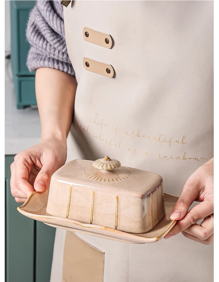 Esmalte retrô nostálgico com tampa, bandeja para lanche, utensílios de cozinha para casa, caixa de manteiga, caixa de armazenamento de queijo, prato de queijo