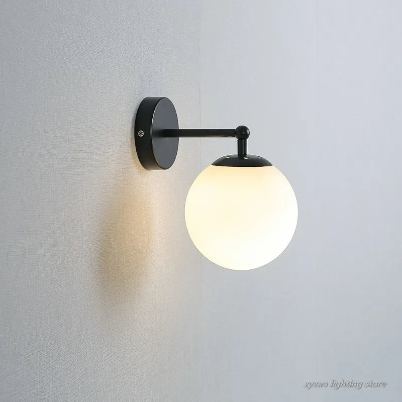 Pós moderno lua lâmpada bola de vidro luz parede branco preto decoração do quarto para casa interior arandela led luzes da noite luminárias