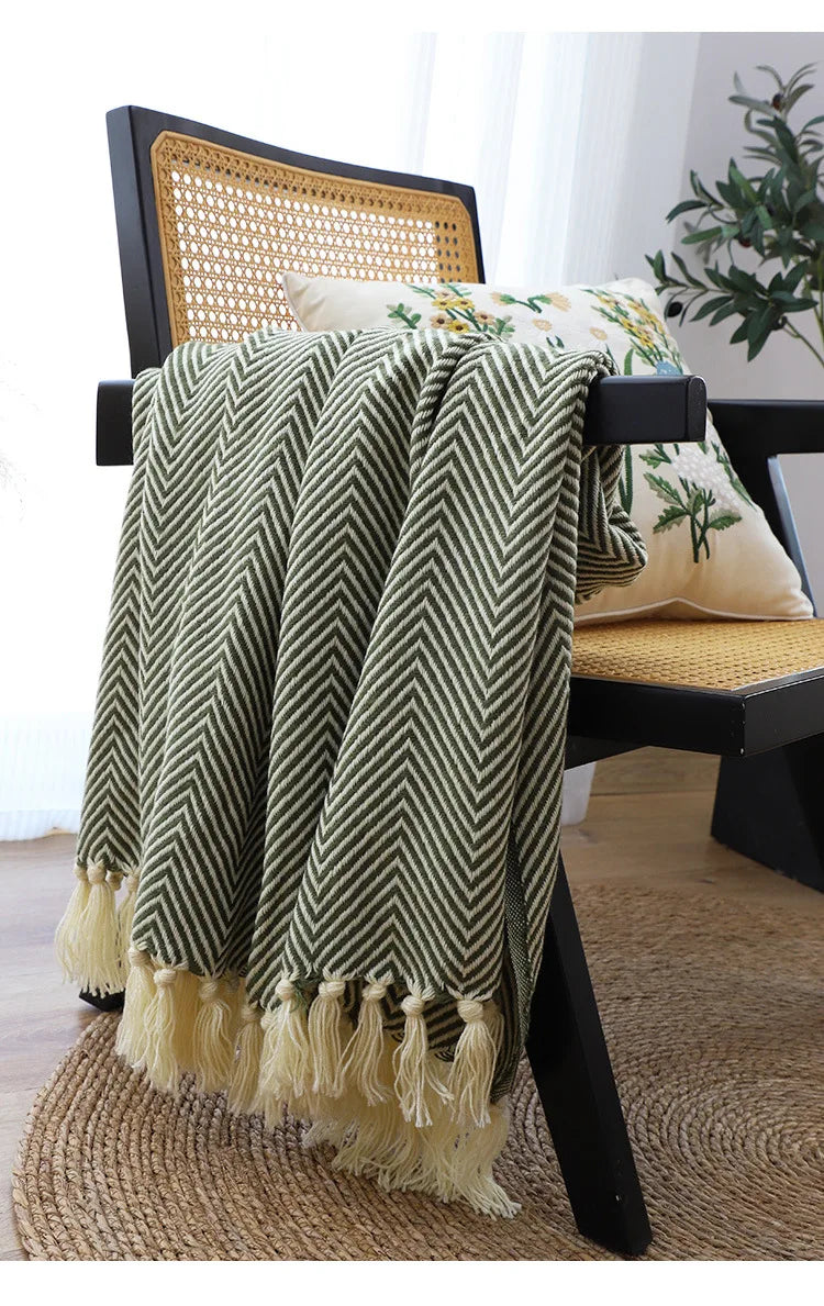 Cobertor Listrado Nórdico, Jacquard Geométrico, Cobertor De Malha, Colcha, Tapeçaria Xadrez, Decoração De Sofá, Drop Shipping