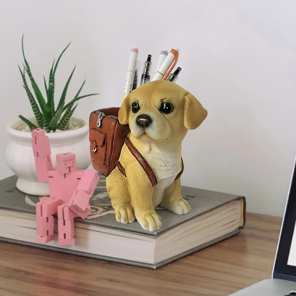 Suporte de caneta de cachorro fofo – decoração de mesa de resina para escritórios e casas, presente de aniversário perfeito para estudantes e adultos jovens
