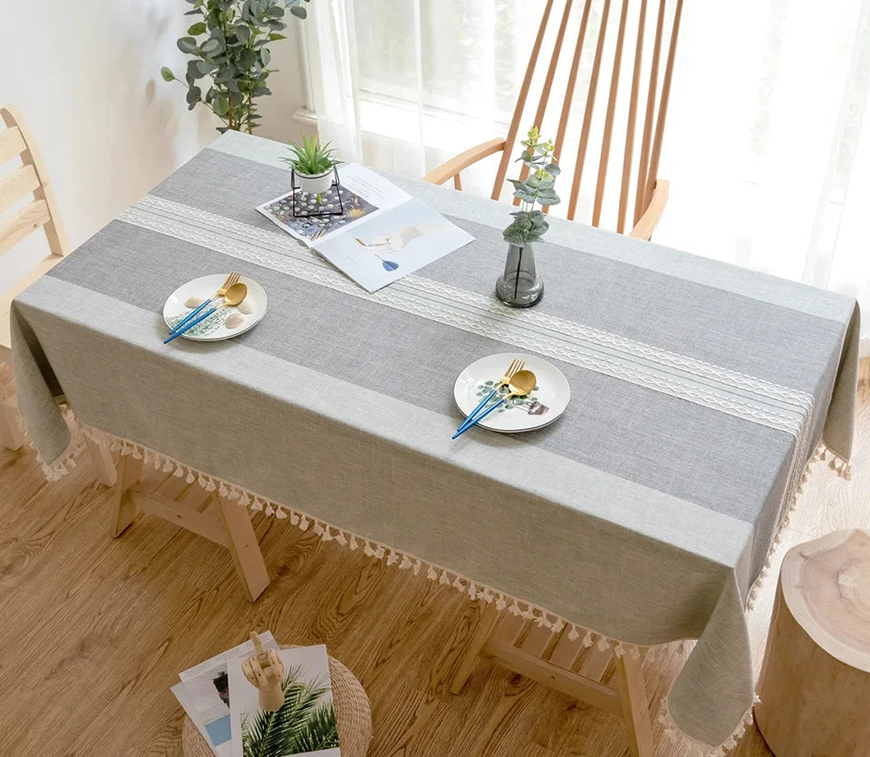 Toalha de mesa retangular redonda de linho batilo, toalha de mesa à prova d'água para jantar, mesa de café, cozinha, decoração de sala