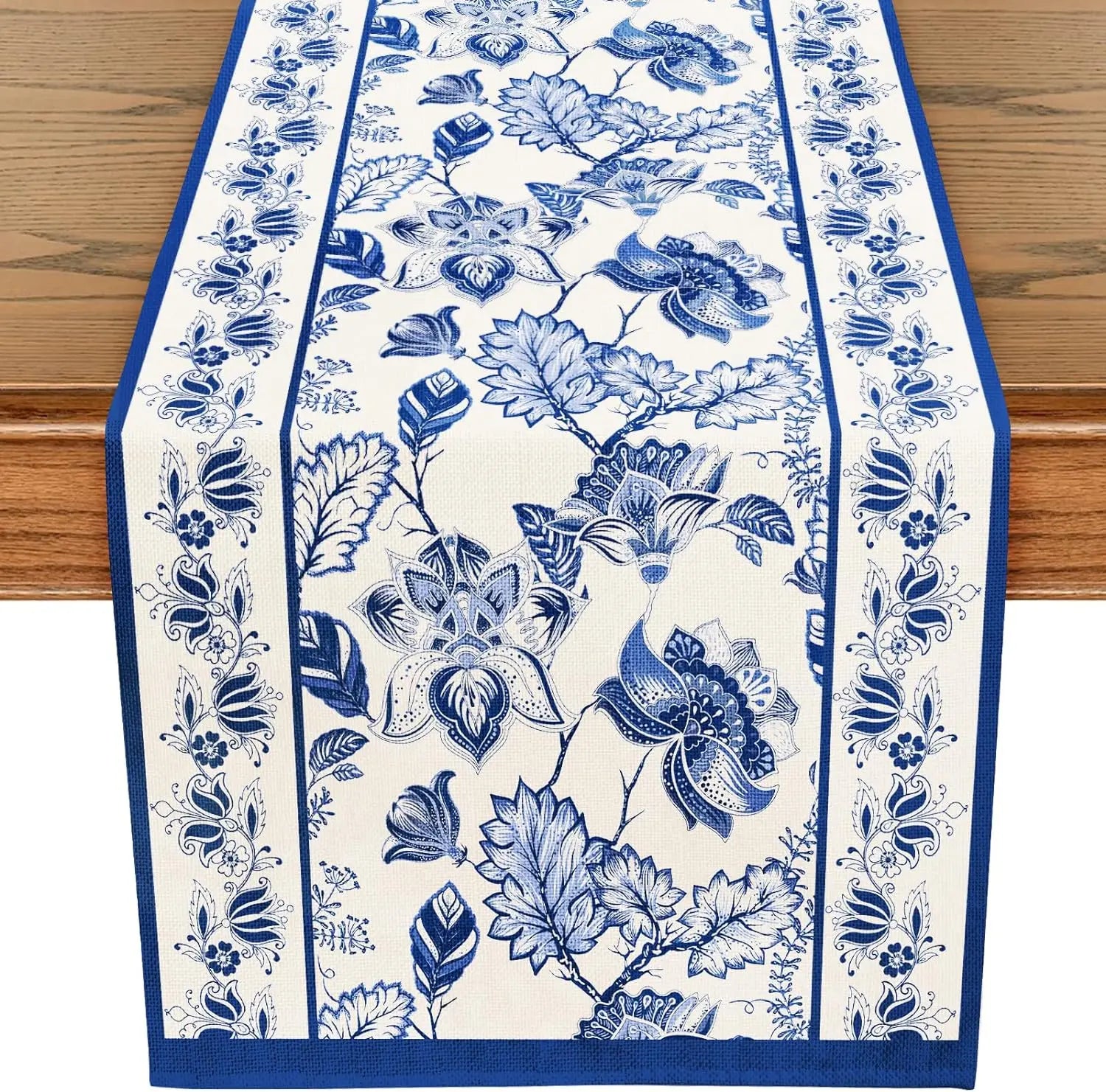Verão azul floral linho corredor de mesa decorações de festa de férias reutilizável fazenda cozinha mesa de jantar corredor decoração de casamento