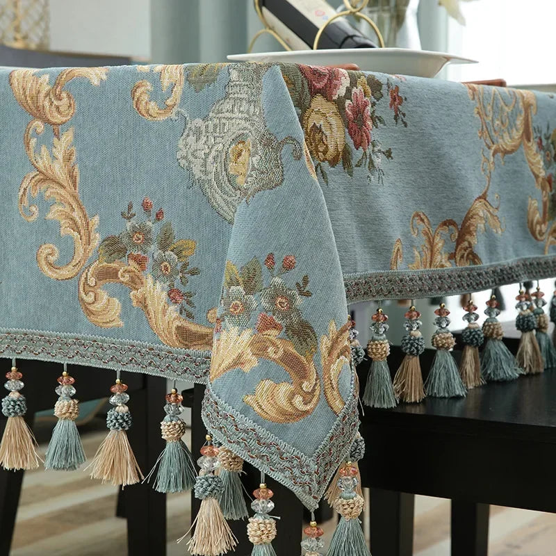 Toalha de mesa jacquard de luxo, banquete de casamento, festa, chenille, capa de móveis, casa, borlas, capas de mesa