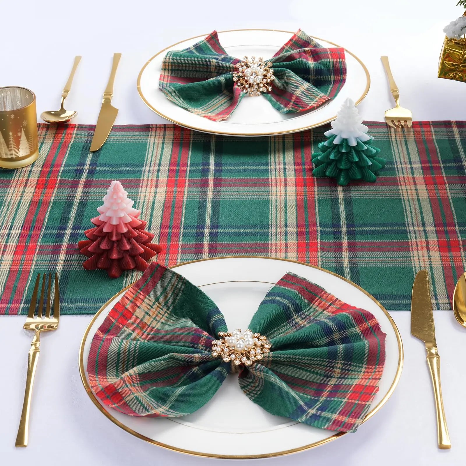 12 pçs natal vermelho verde pano guardanapos escocês tartan xadrez placemats ano novo natal decorativo festivo festa em casa decoração de mesa