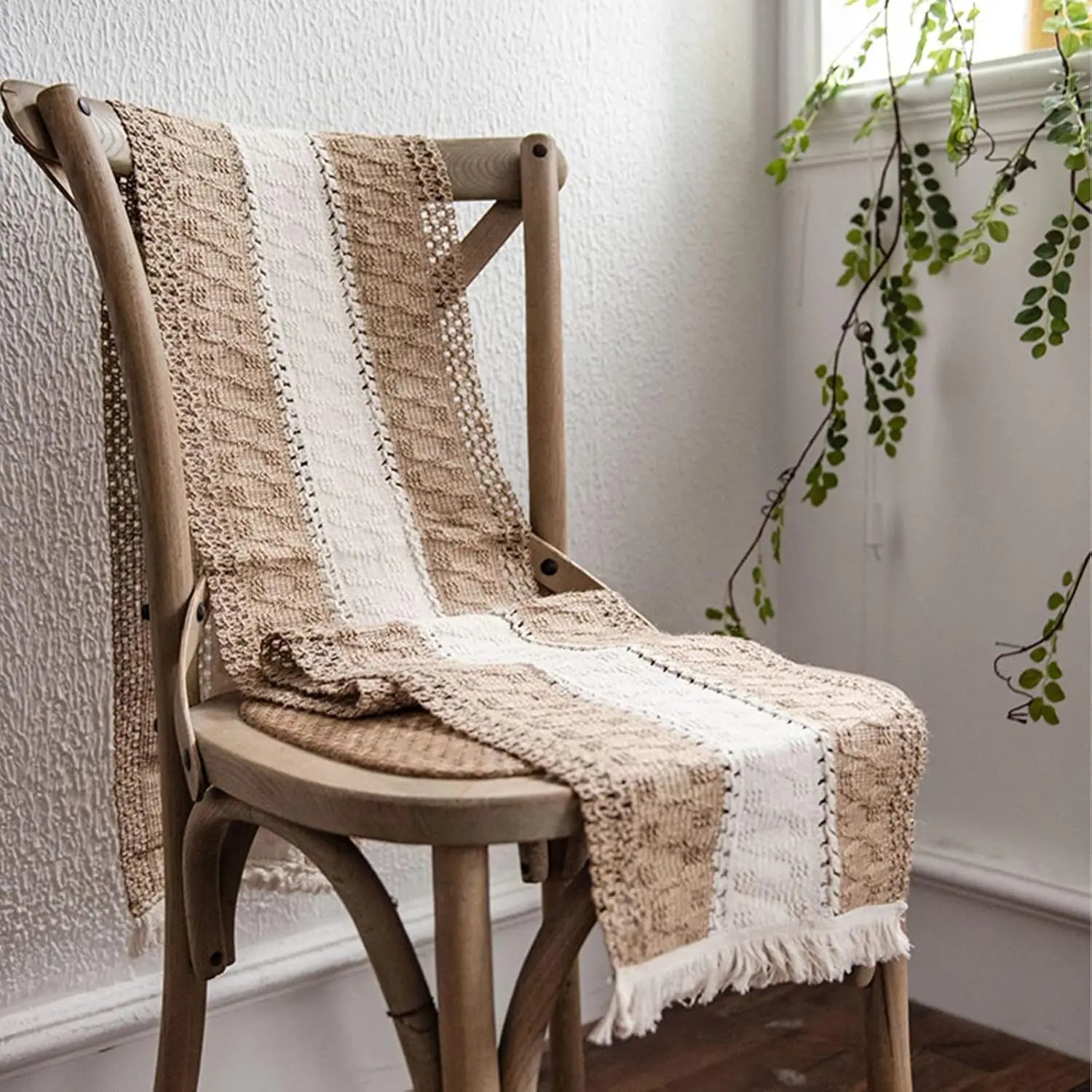 Corredor De Mesa Boho Para Decoração De Casa, Coleção Farmhouse Stripe Table Runner, 72 Polegadas Corredor De Mesa Longa Para Festa De Casamento E Feriado