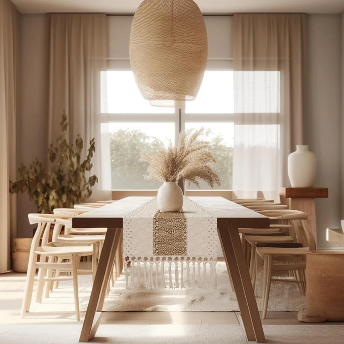 Passarela de Mesa Boho Outono com Borlas em Algodão - Casa Ornato