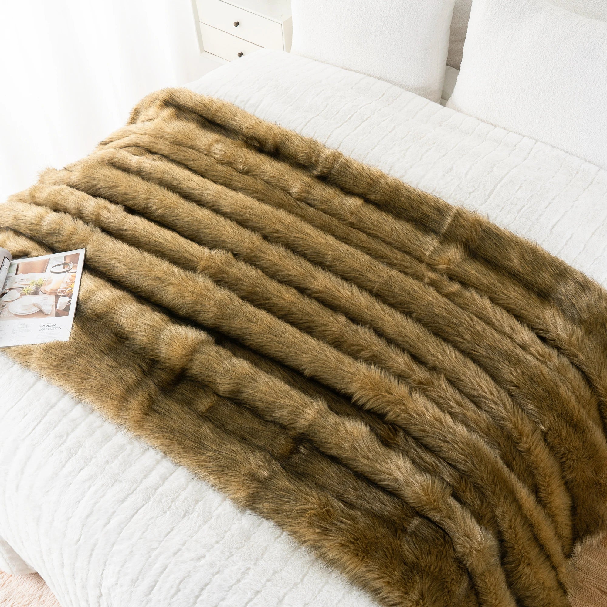 Battilo cobertor de pele sintética xadrez lance para sofá luxo pele de raposa lance cobertor inverno quente fofo cobertores macios colcha na cama