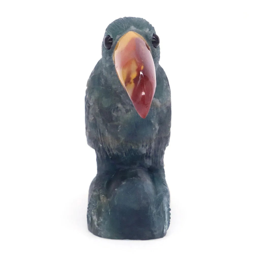 3.8 "pedra preciosa natural fluorite crytal tucano estátua reiki cura pedra escultura animal droll pássaro estatueta artesanato decoração de casa