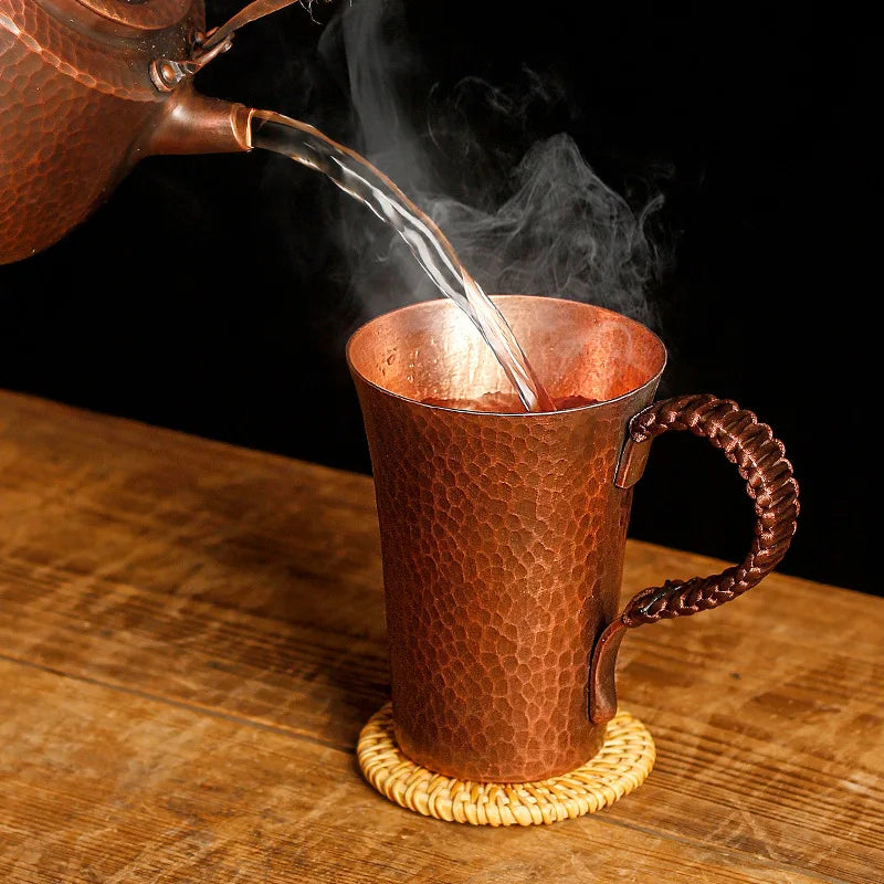 Canecas de café/copos de água de cobre puro 100/300/400/550ml, estilo retrô chinês, camada única, à prova de choque, canecas de cerveja externas portáteis