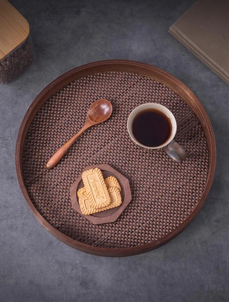 Gianxi bandeja de chá conjunto de chá xícara de chá bandeja de água casa sala de estar frutas dim sum bandeja de imersão seca redonda bandeja de bambu cerimônia de chá