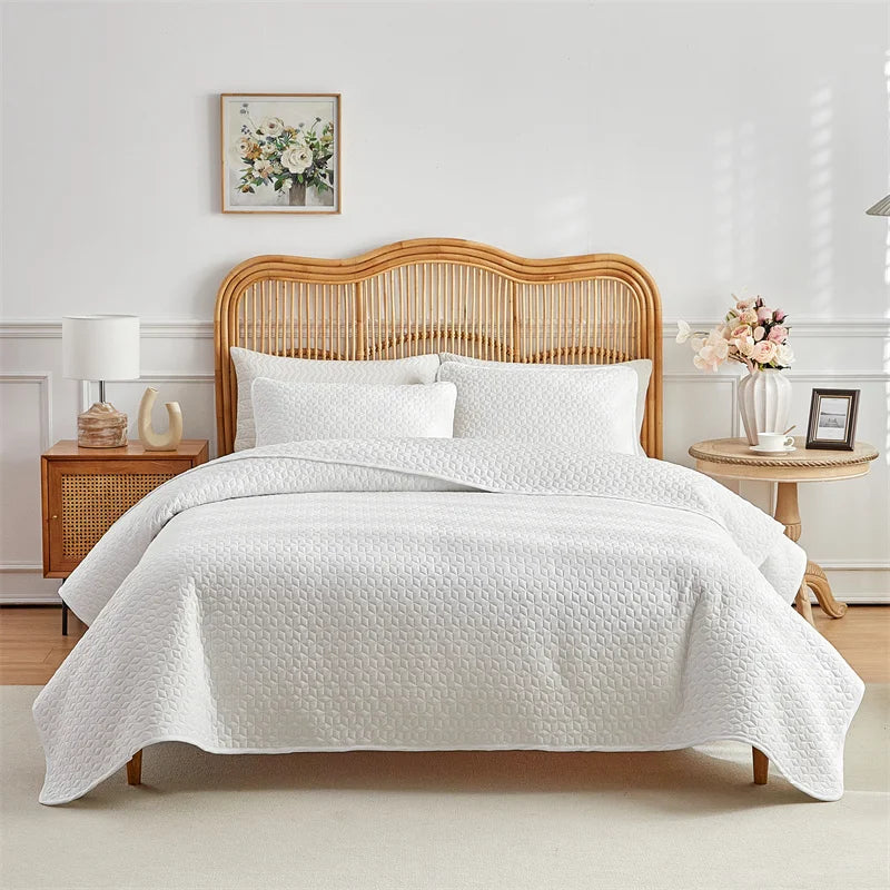 Colcha com 2 Fronhas - Acolchoada de Luxo em Poliéster Branco Imaculado - Casa Ornato