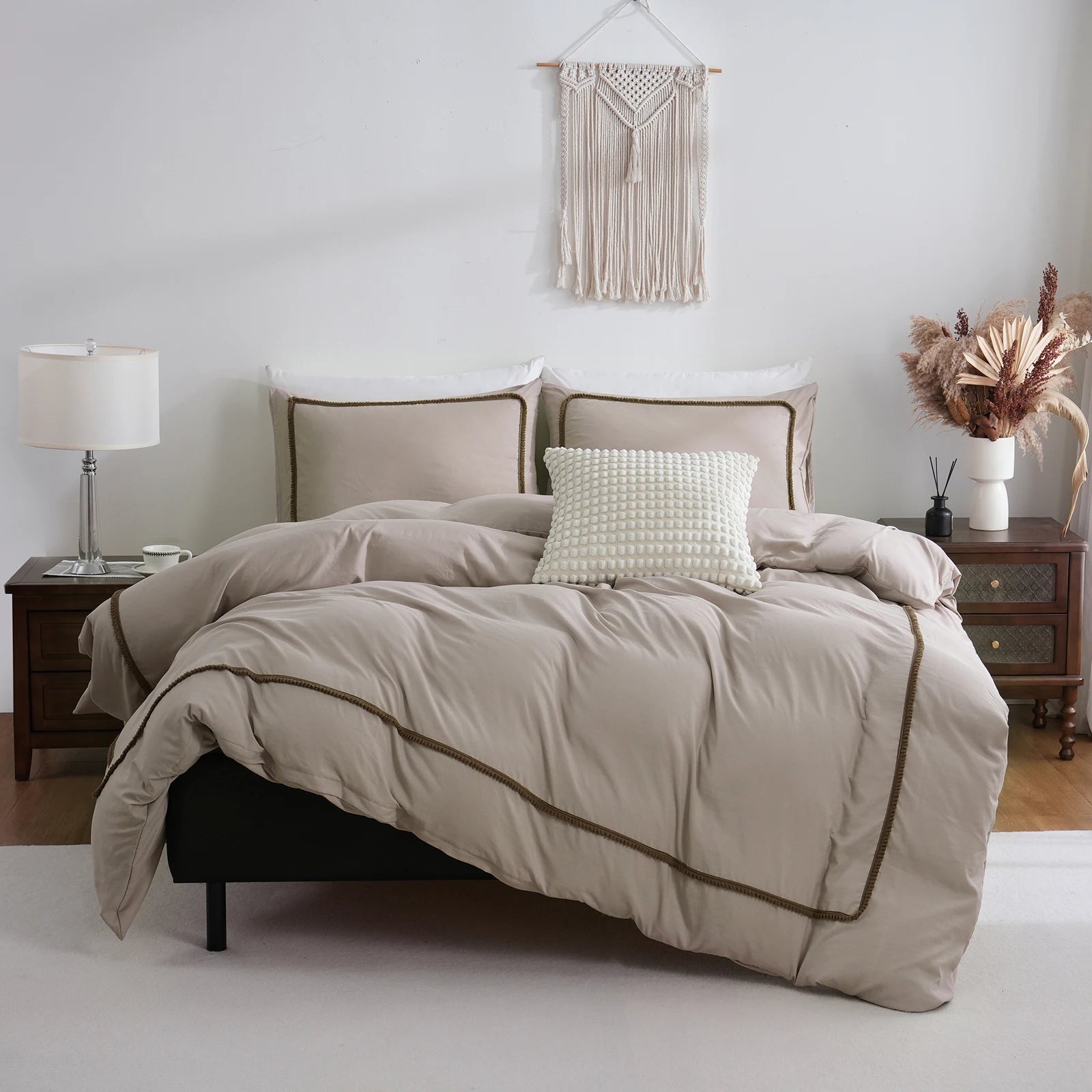 3 pçs branco e cáqui conjunto de capa edredão bola consolador capa linha geométrica conjunto cama macio leve para baixo conjunto cama toda a temporada