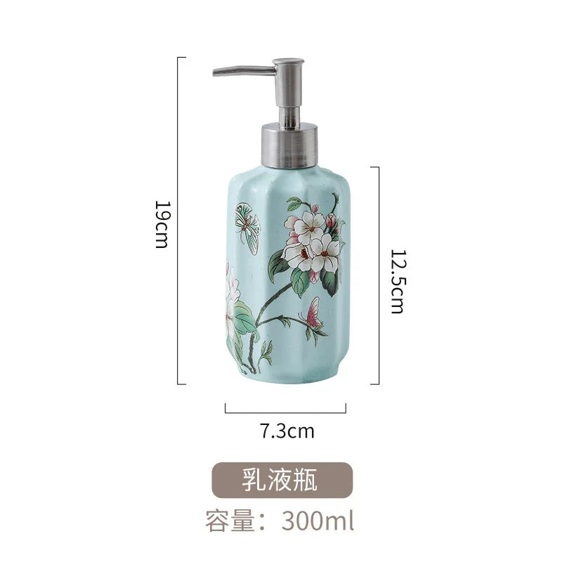 Garrafa Vazia Vintage, Cerâmica, Luxo, Estampa Real, Flor, Shampoo, Líquido, Banheiro, Saboneteira, Garrafa de Loção, 300ml