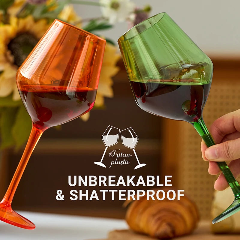 MICHLEY 2/4/6PCS Conjunto de copo de vinho de plástico Tritan colorido inquebrável, luxo reutilizável para festa ao ar livre, máquina de lavar louça, produtos vidreiros