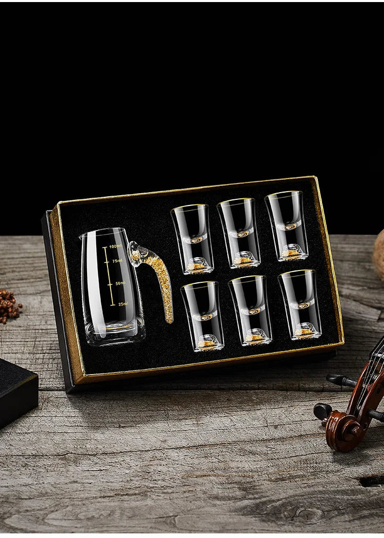 Folha de ouro baijiu copo dispensador de vinho conjunto doméstico pequeno copo de vinho copo de vinho pote de vinho jinshan bala copo caixa de presente